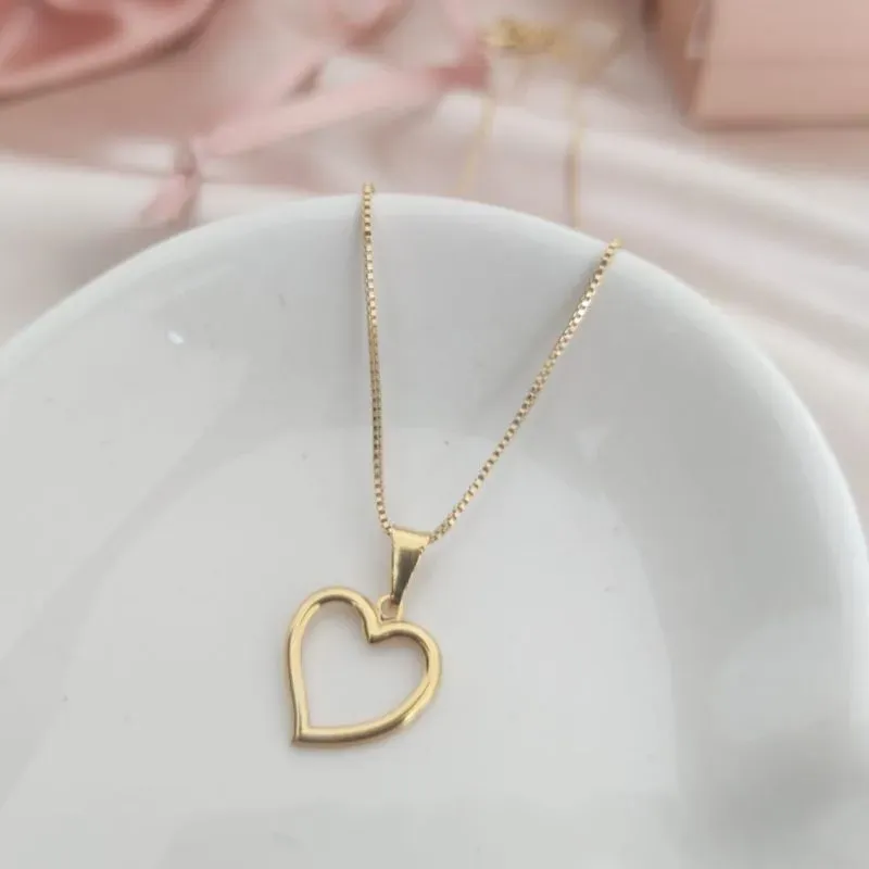 COLAR VENEZIANA PINGENTE CORAÇÃO VAZADO LISO