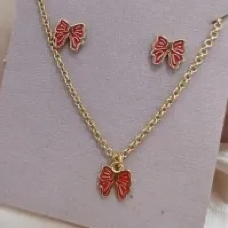 CONJUNTO INFANTIL RESINADO ELO PORTUGUES FLOR VERMELHA