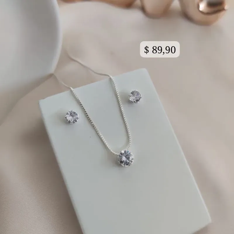 CONJUNTO PONTO DE LUZ PEDRAS EM ZIRCONIA B. PRATA 925