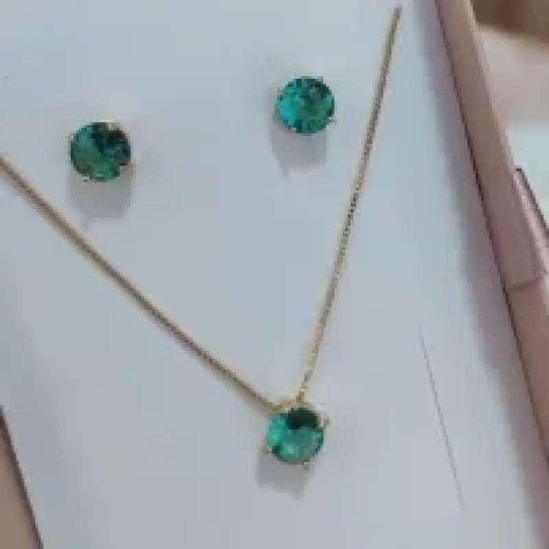 CONJUNTO VENEZIANA PEDRA REDONDA VERDE 7MM