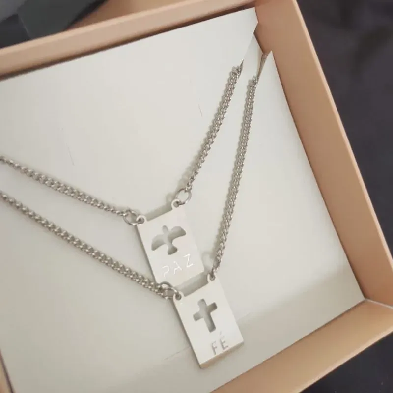 ESCAPULARIO PAZ E FE ELO GROUMET EM AÇO