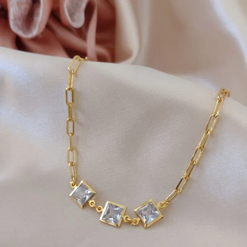 PULSEIRA CARTIER COM 3 PEDRAS QUADRADAS ZIRCONIA