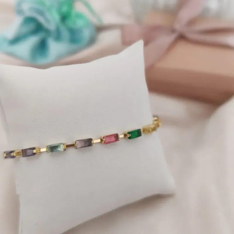 PULSEIRA COM PEDRAS COLORIDAS RETANGULARES