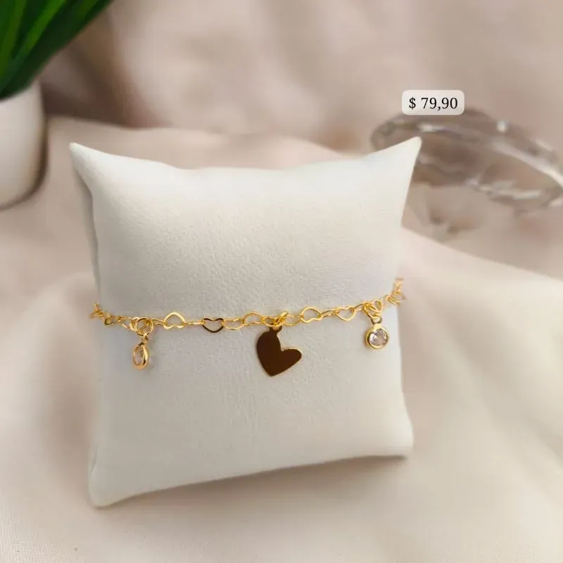 PULSEIRA COM PLACA DE CORAÇÃO TORTO E 2 PONTOS DE LUZ