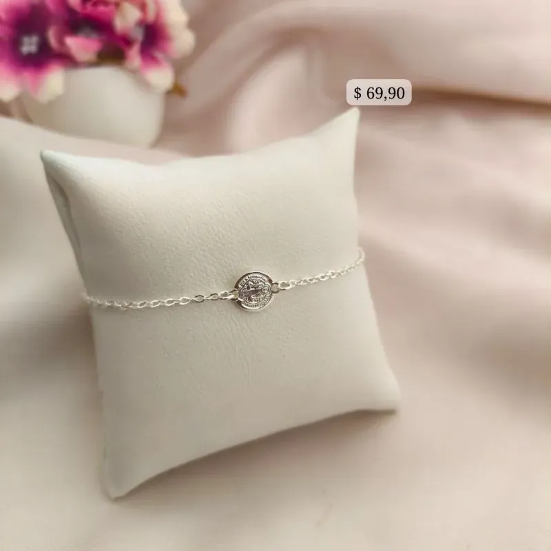 PULSEIRA COM PLACA DE SÃO BENDO B. A PRATA 925