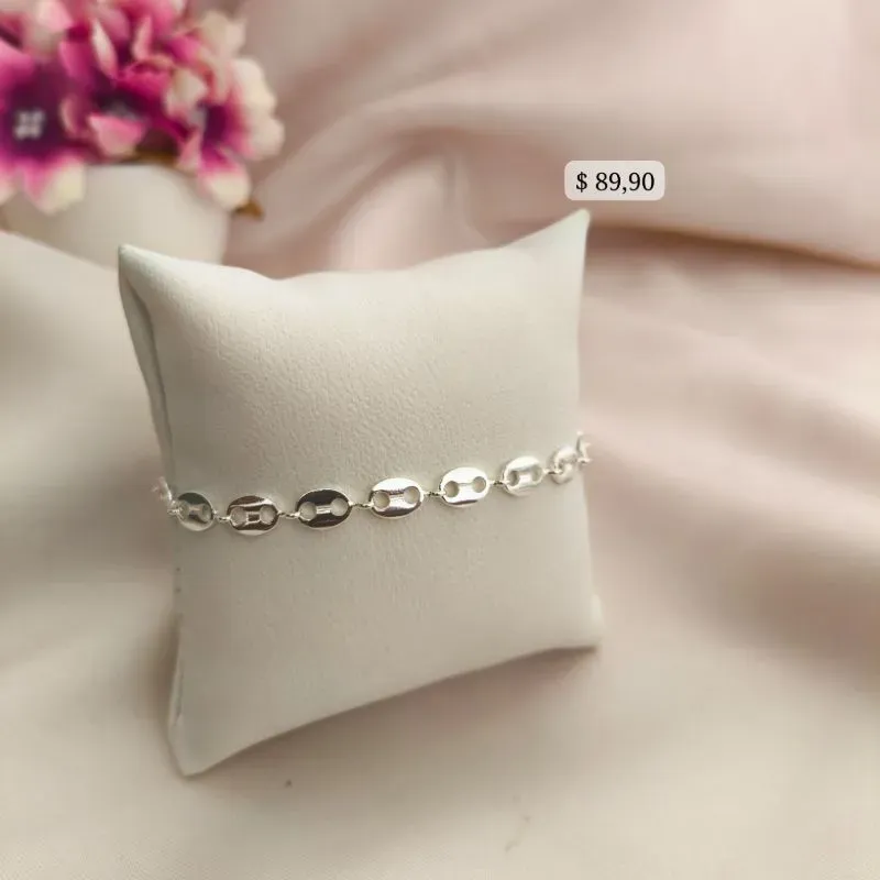 PULSEIRA ELO OVAL VAZADO B. A PRATA 925