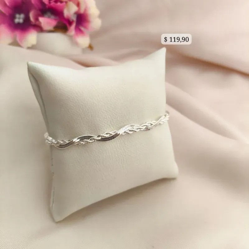 PULSEIRA FITA E CORDÃO BAIANO TRANÇADA B. A PRATA 925