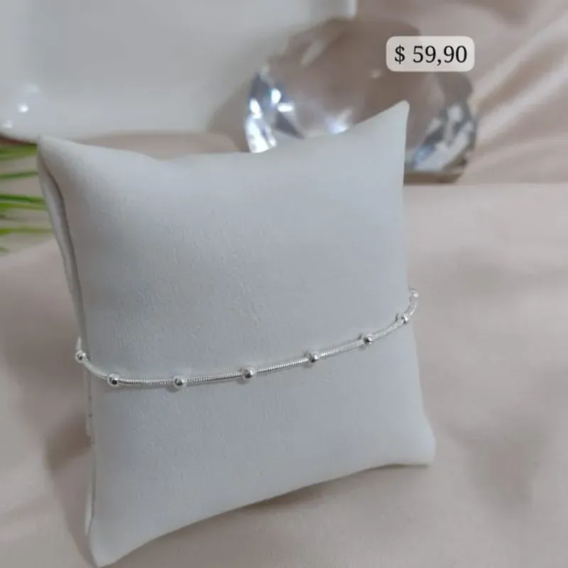 PULSEIRA RABO DE RATO COM MINI ESFERAS B. PRATA 925