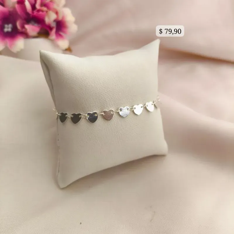 PULSEIRA TODA EM PLACAS CORAÇÕES B. A PRATA 925