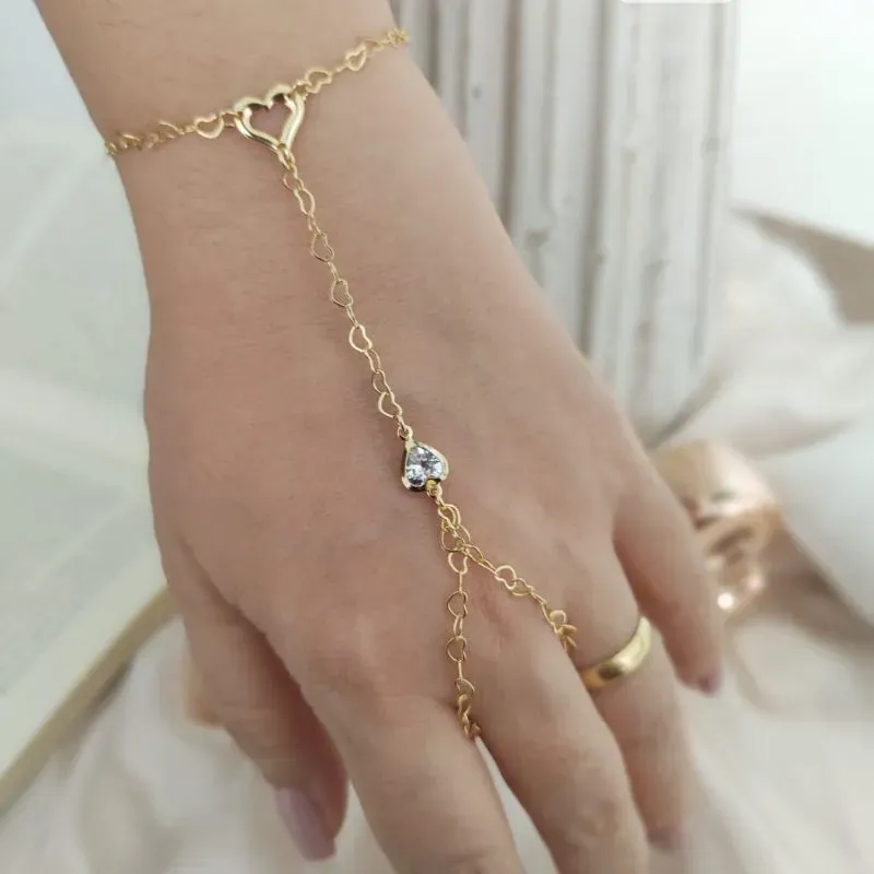 PULSEIRA UNIDA AO ANEL TODA EM CORAÇÃO ENTRELAÇADOS