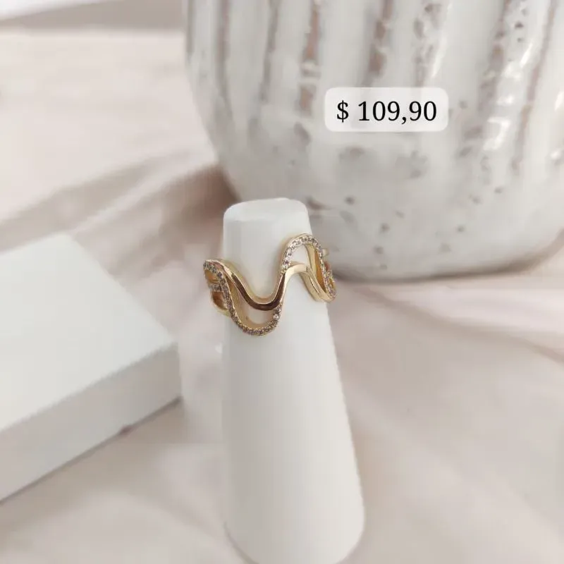 ANEL DUPLA ONDA LISA E CRAVEJADA ZIRCONIA