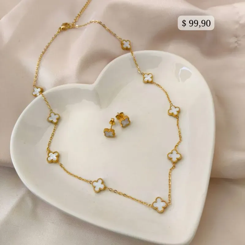 CONJUNTO EM AÇO TREVO BRANCO PEQUENO