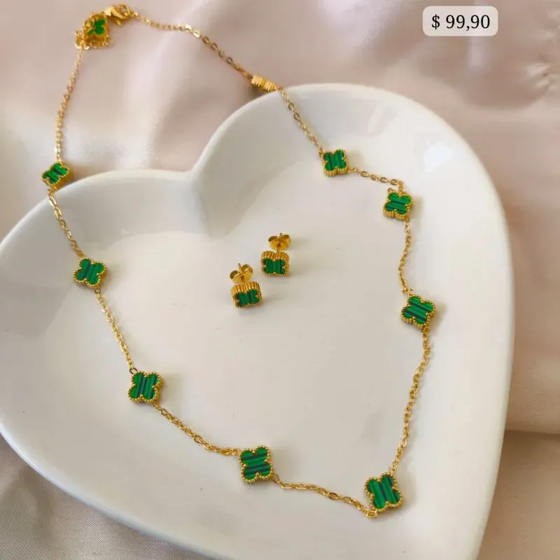 CONJUNTO EM AÇO TREVO VERDE PEQUENO