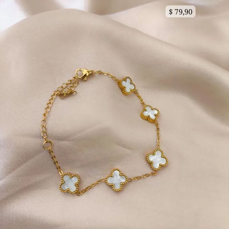 PULSEIRA EM AÇO DE TREVO BRANCO PEQUENO