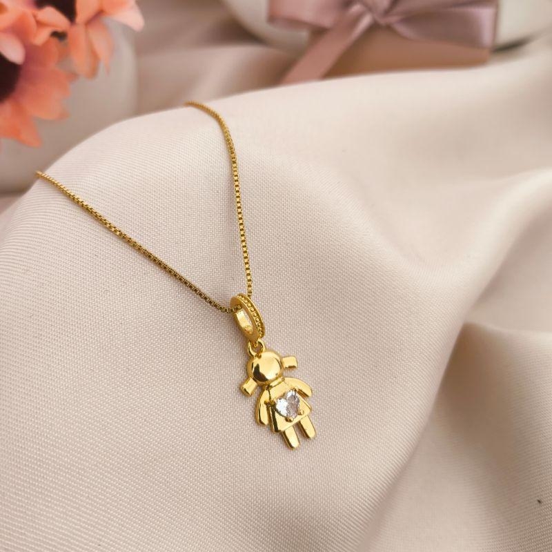 COLAR COM 1 MENINA E CORAÇÃO DO MEIO DE ZIRCONIA FILHOS