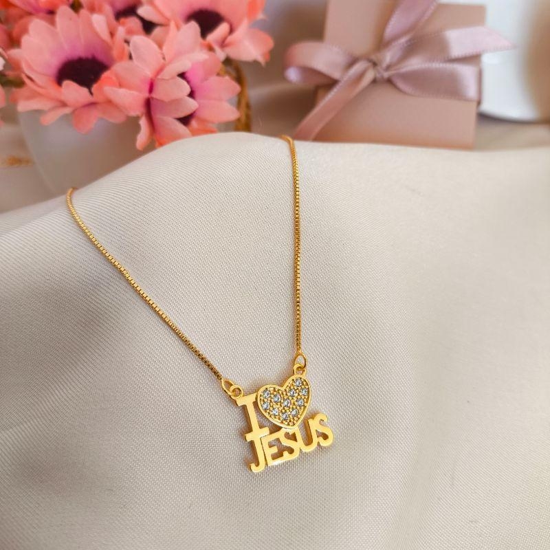 COLAR I LOVE JESUS CIN CIRAÇÃO CRAVEJADO EM MICRO ZIRCONIA