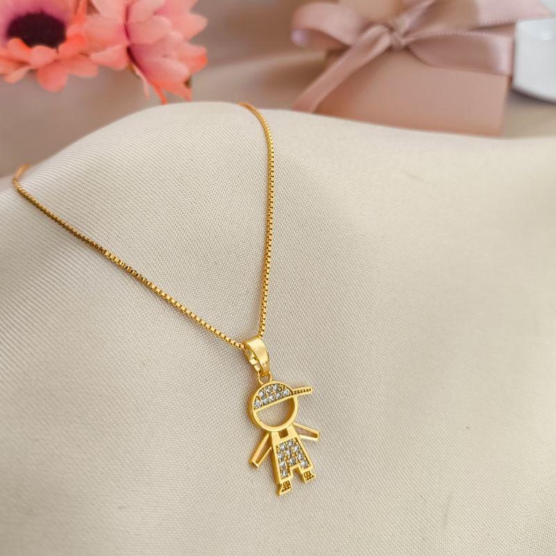 COLAR MENINO BONE DE LADO CRAVEJADO EM MICRO ZIROCNIA FILHOS