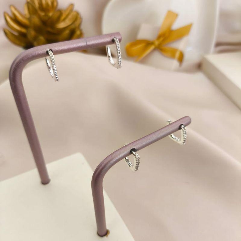 ARGOLA DUPLA QUADRADA COM 1 FILA DE ZIRCONIA NA FRENTE