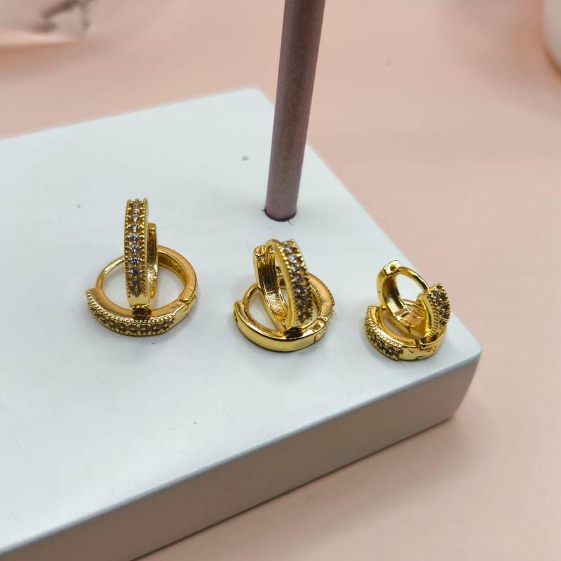 TRIO DE ARGOLA COM 1 FILA EM MICRO ZIRCONIA TAMANO P , M, G