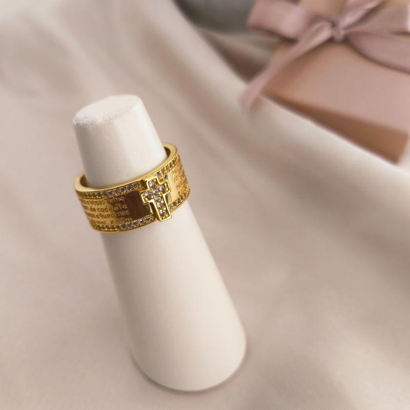 ANEL ORAÇÃO PAI NOSSO COM CRUZ ZIRCONIA