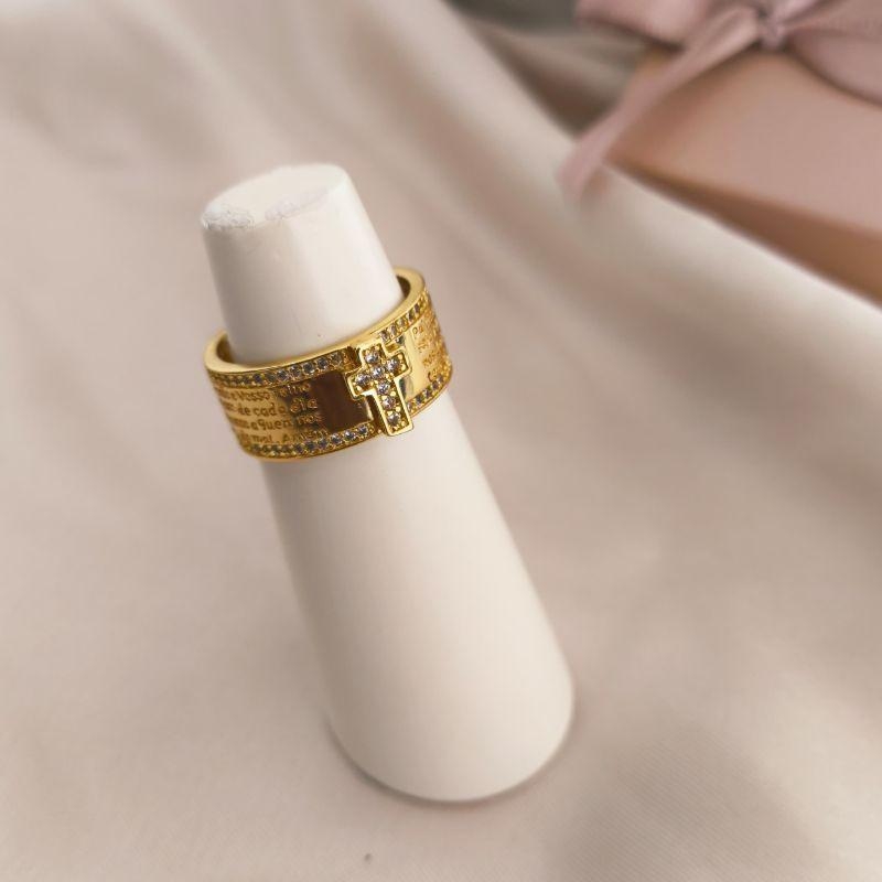 ANEL PAI NOSSO COM CRUZ CRAVEJADO EM MICRO ZIRCONIA