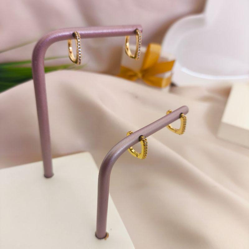 ARGOLA DUPLA QUADRADA COM 1 FILA DE ZIRCONIA NA FRENTE