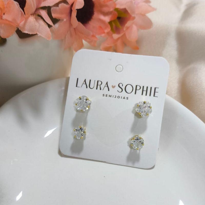 BRINCO DUPLO EM FORMA DE FLOR ZIRCONIA