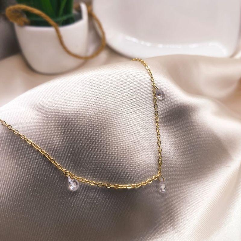 CHOKER ELO PORTUGUES COM PEDRAS EM GOTAS DE ZIRCONIA