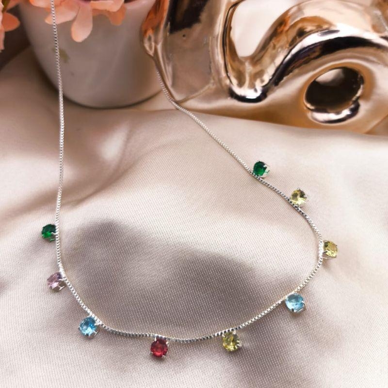 CHOKER VENEZIANA COM PEDRAS COLORIDAS SEPARADAS
