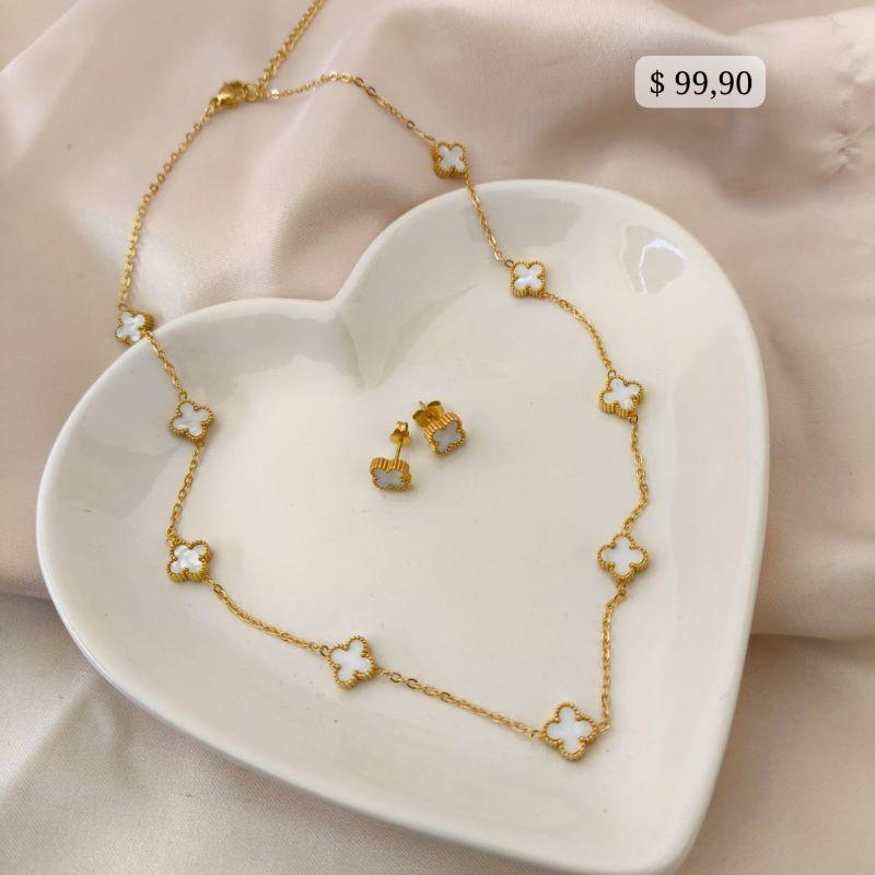 CONJUNTO EM AÇO TREVO BRANCO PEQUENO