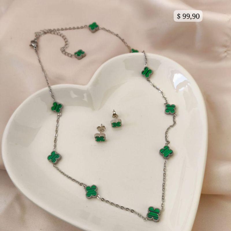 CONJUNTO EM AÇO TREVO VERDE PEQUENO