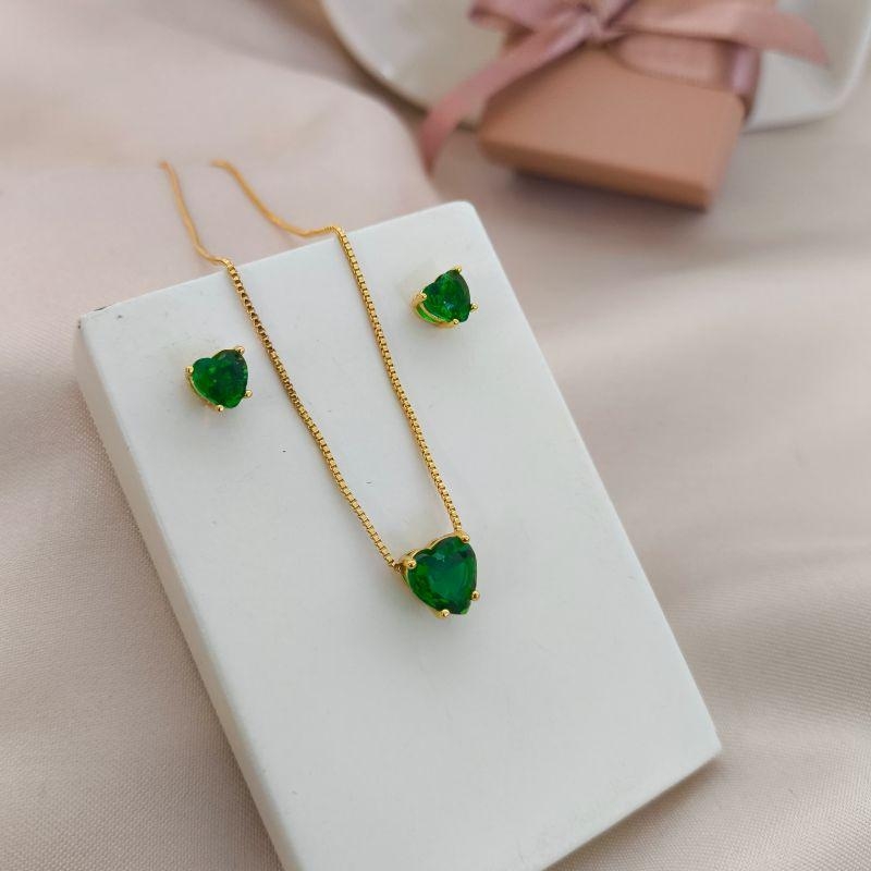 CONJUNTO PEDRA DE CORAÇÃO VERDE