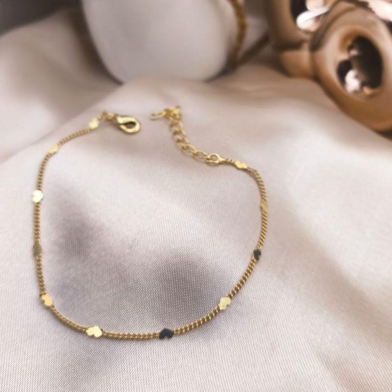 PULSEIRA ELO GROUMET COM  MINI PLACAS DE CORAÇÃO