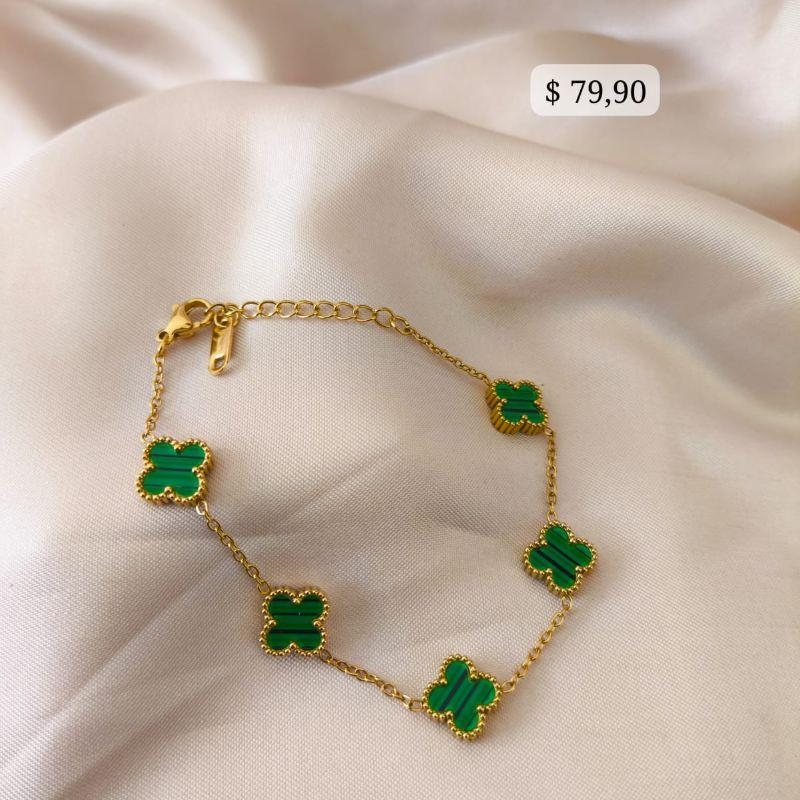 PULSEIRA EM AÇO DE TREVO VERDE PEQUENO