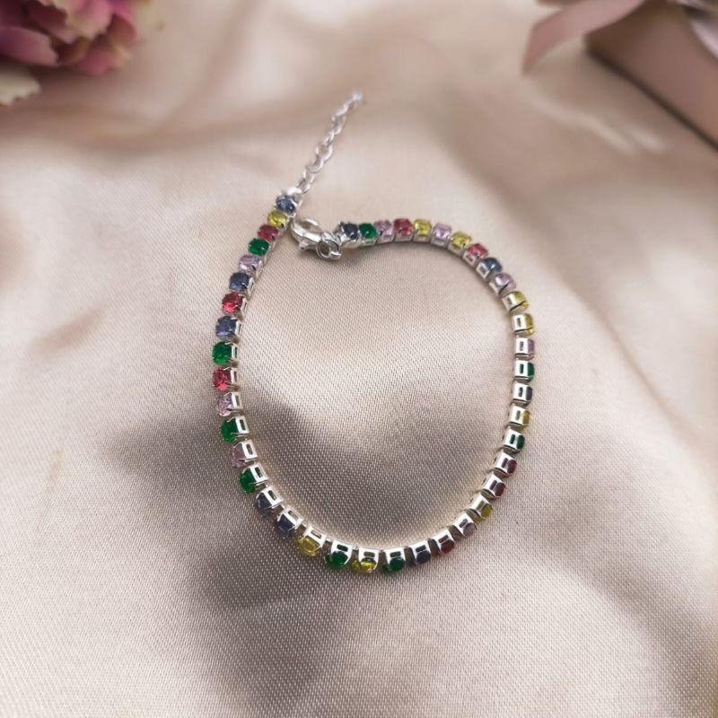 PULSEIRA RIVIEIRA COM PEDRAS DE ZIRCONIA COLORIDAS
