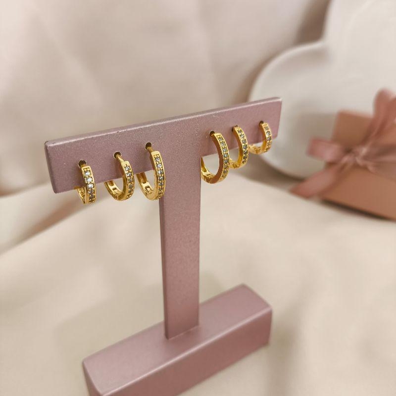 TRIO DE ARGOLA 1 FILA CRAVEJADA EM MICRO ZIRCONIA