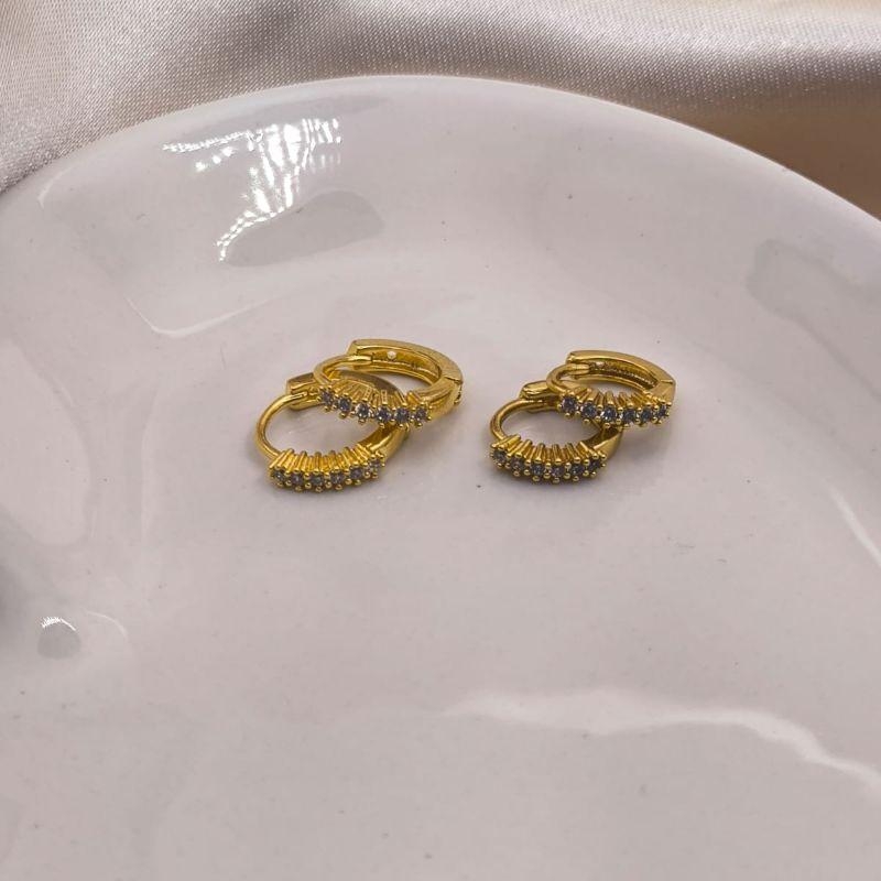 ARGOLA DUPLA COM 1 FILA DE ZIRCONIA TAM P,M,G