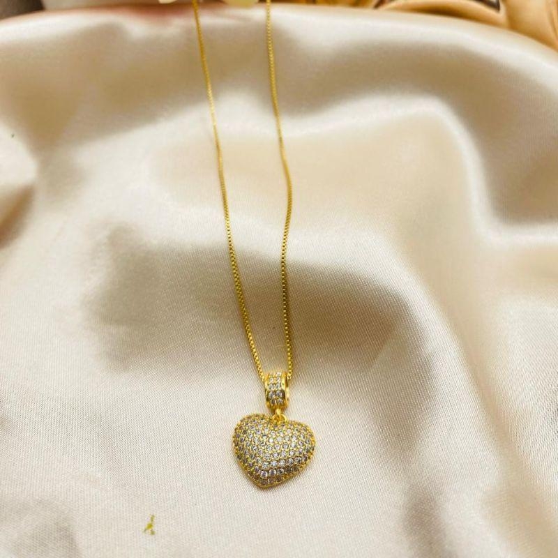 COLAR CORAÇÃO BOLEADO CRAVEAJDO EM MICRO ZIRCONIA