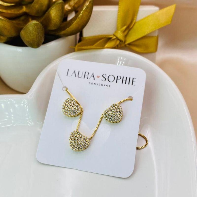 CONJUNTO CORAÇÃO CRAVEJADO EM MICRO ZIRCONIA
