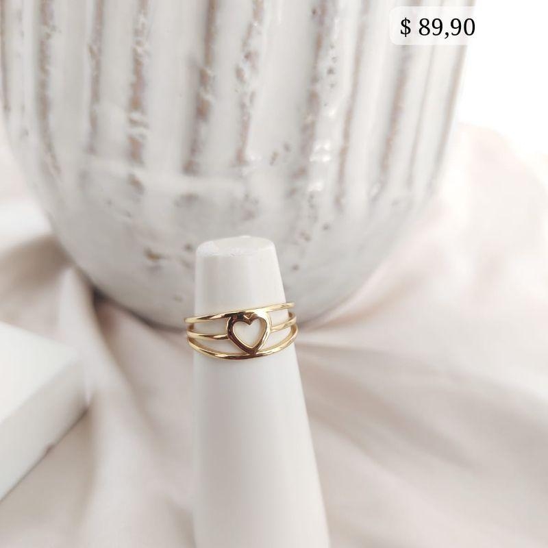 ANEL 3 EM 1 LISO COM CORAÇÃO NO MEIO VAZADO