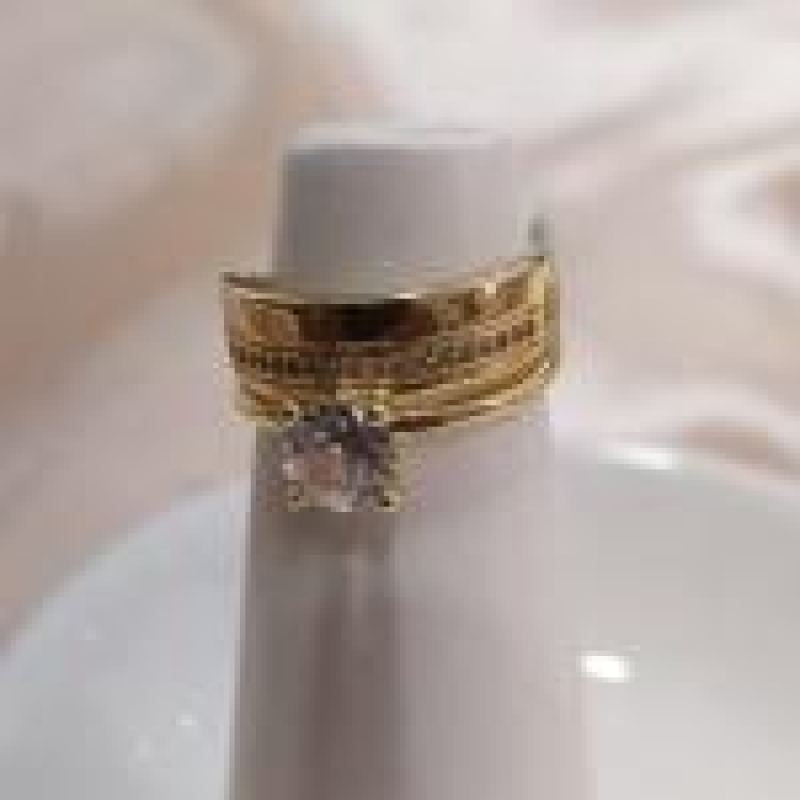 ANEL 3 EM 1 SOLITARIO ALIANÇA E APARADOR PEDRA 6MM