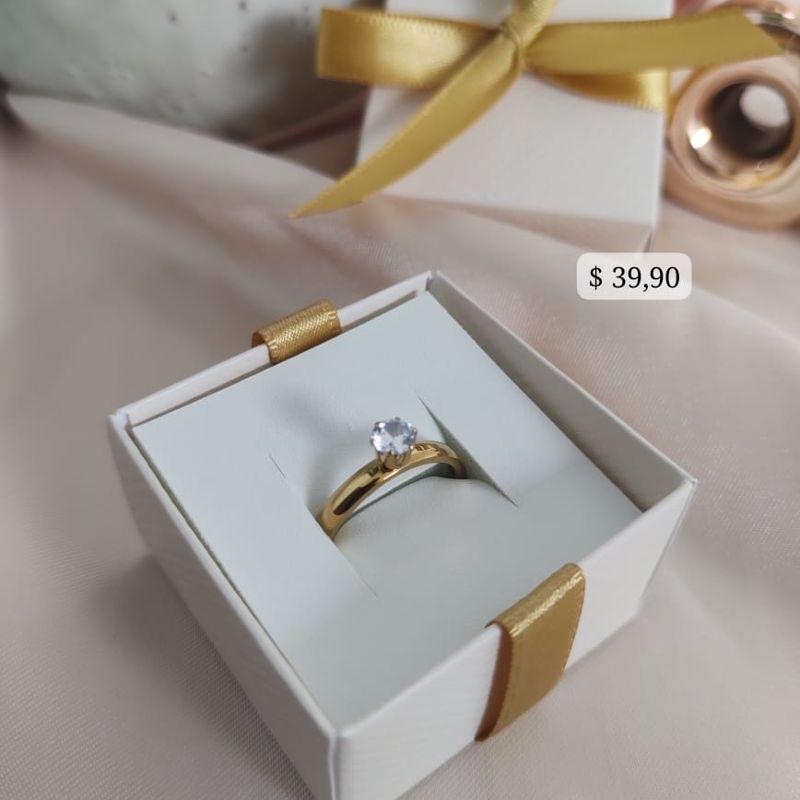 ANEL APARADOR SOLITARIO EM AÇO DURADO 3MM