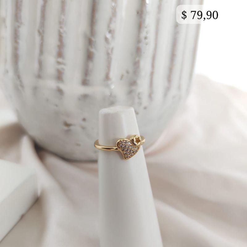 ANEL CORAÇÃO CRAVEJADO ZIRCONIA COM ESTRELA VAZADA