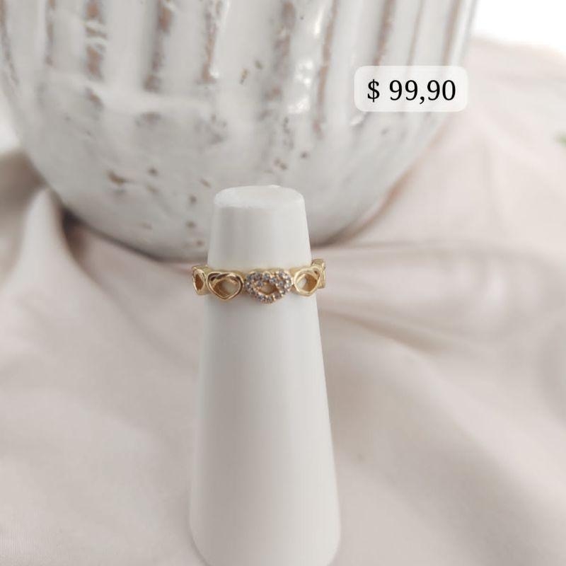 ANEL CORAÇÕES LISOS E CRAVEJADO VAZADO