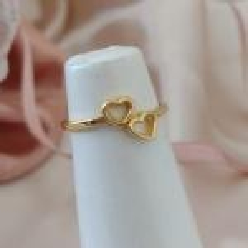 ANEL FALANGE 2 CORAÇÕES LISOS VAZADOS