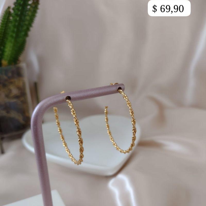 BRINCO ARGOLA 2 FIOS TRANÇADOS CRAQUELADOS  42MM