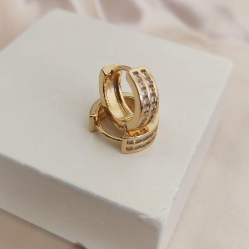 BRINCO ARGOLA COM 2 FILA DE ZIRCONIA 12mm