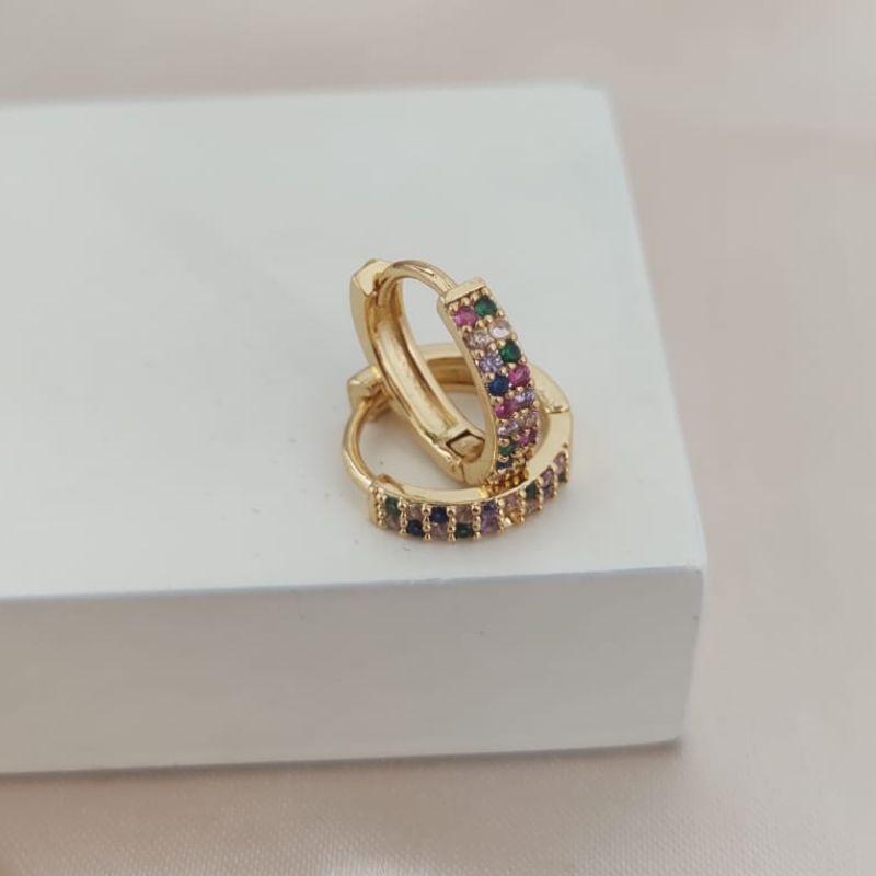 BRINCO ARGOLA COM 2 FILAS DE ZIRCONIA COLORIDAS