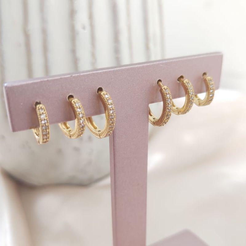 BRINCO TRIO DE ARGOLA COM 1 FILA DE ZIRCONIA