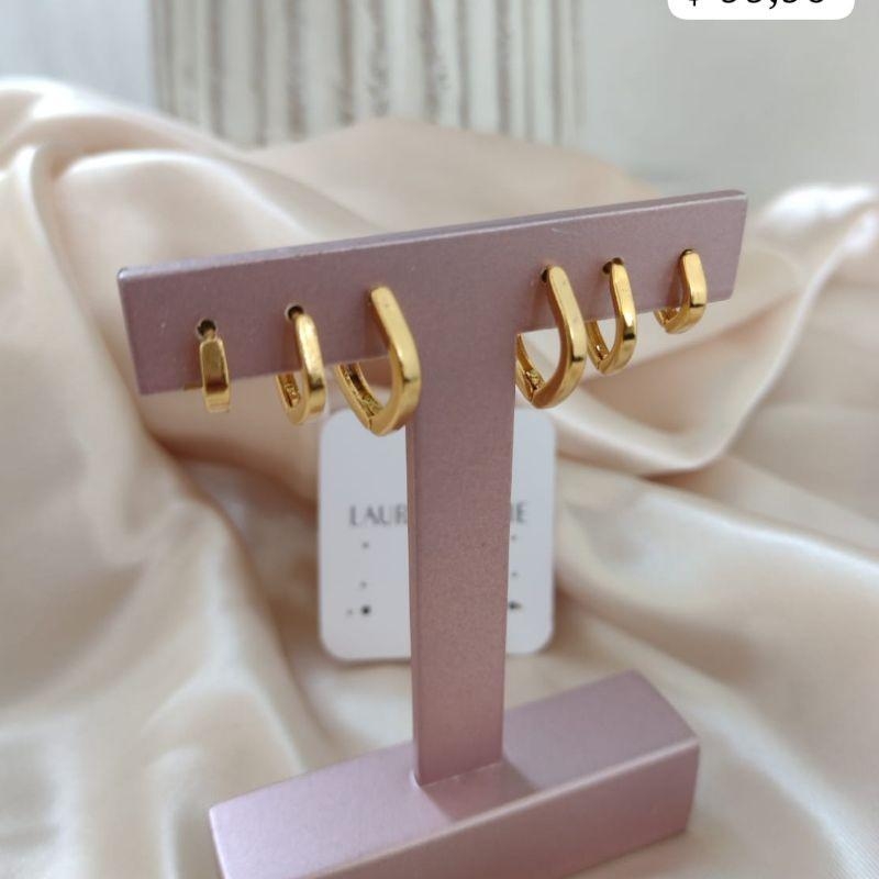 BRINCO TRIO DE ARGOLA QUADRADA LISA